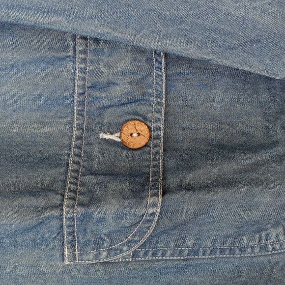 AKS for Nordstrom Tencel Lyocell Button Up Denim Look Coat M Blue Pockets AmyKSu - Picture 12 of 16